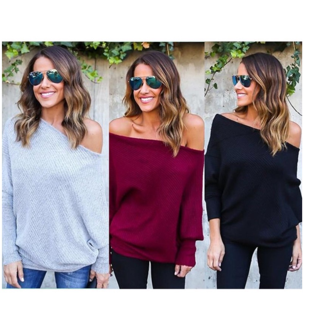 RESTOCK!BURGUNDY OFF SHOULDER LOOSE- SWEATER TOP - Picture 5 of 5